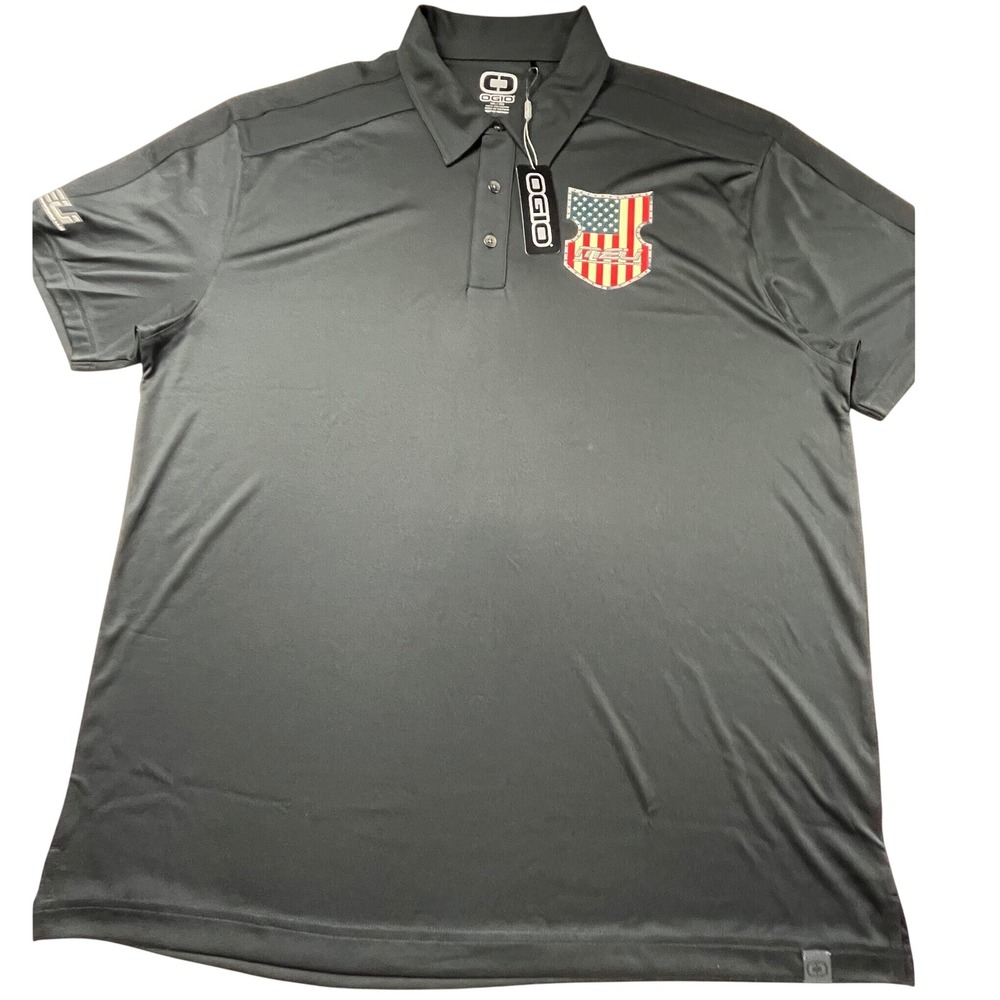 OGIO Mens 2XL Gray‎ MEU American Flag Performance Polo Shirt Short Sleeve NWT
